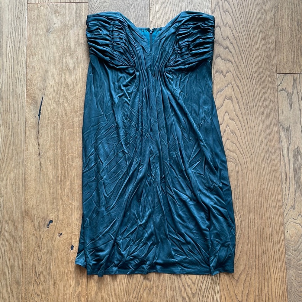Foley + Corinna Silk Strapless Bustier Dress Medium, Dark Green
